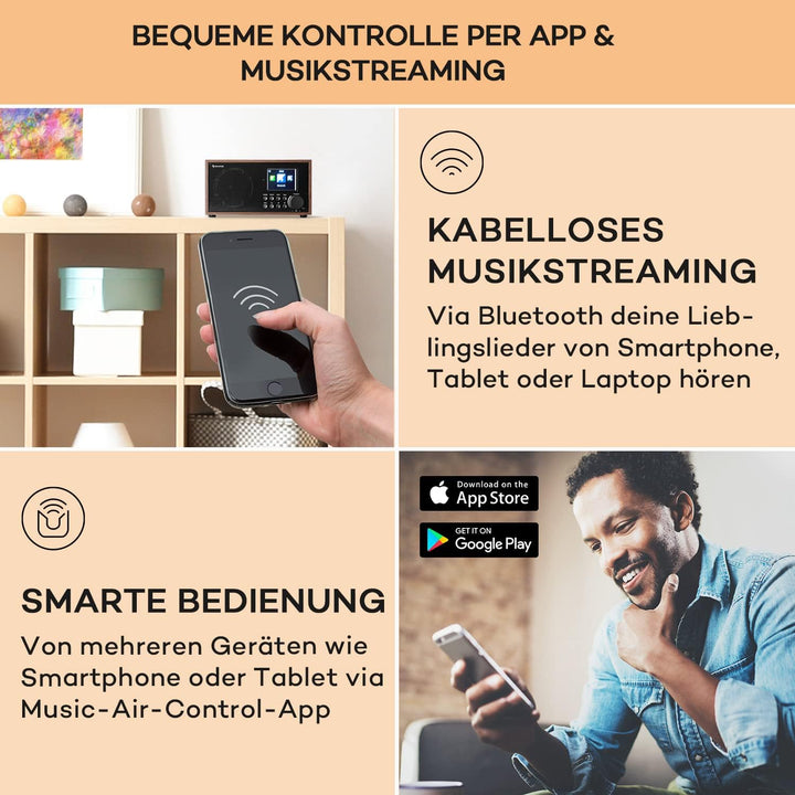 auna Silver Star Mini - Internetradio, WLAN Radio, Two Internet DAB+/FM Radio, Webradio mit WiFi, BT
