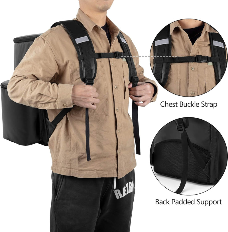 Trunab Kühltasche Lieferrucksack Isoliert Schwarz, Wasserdichter Insulated Bag Thermorucksack Transp