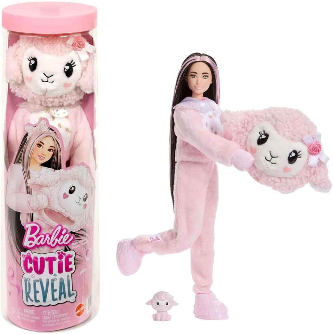 Barbie Cutie Reveal Puppe und Zubehör, Lamm der Cuddly-Reihe mit 10 Überraschungen, inklusive Farbwe