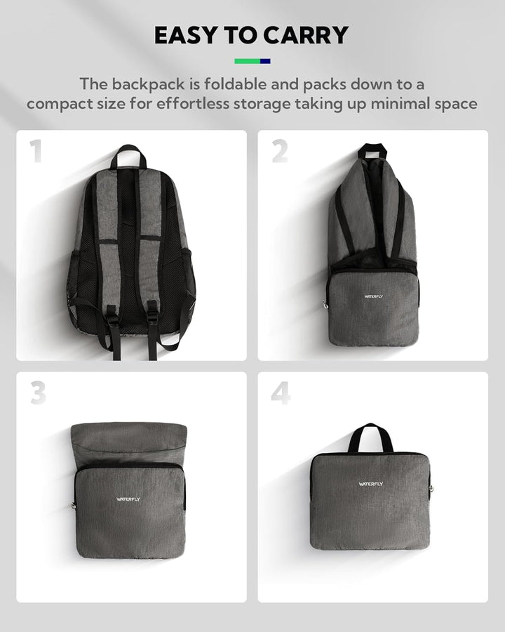 WATERFLY Rucksack Faltbar Tagesrucksack 20L: Wanderrucksack Faltrucksack Leicht Klapprucksack Daypac