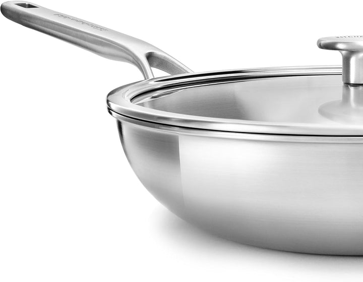 KitchenAid MultiPly 3PLY Stainless Steel PFAS-freier Wok mit Glasdeckel, 28 cm/3,57 L, Dreifach, Mul