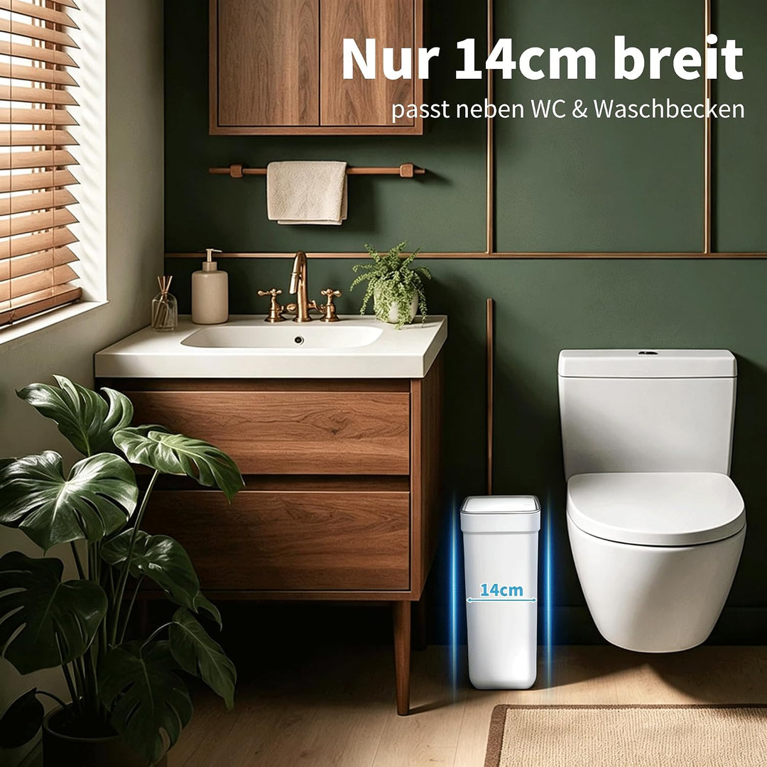 funest Badmülleimer mit abnehmbarem Deckel 10L – Kosmetikeimer Schmal 14 cm, Geruchshemmend &amp; Standf