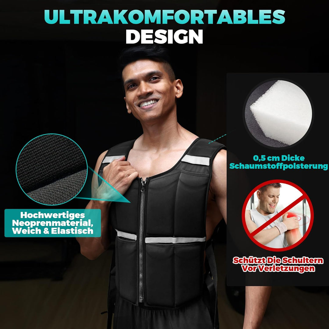 ONETWOFIT Verstellbare Gewichtsweste für Herren 20KG, Weighted Vest zum Wandern mit Reissverschluss/