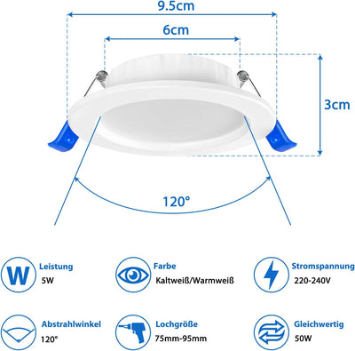 NAIZY LED Einbaustrahler 230V Ultra Flach Einbauleuchte 20er Set 5W Badleuchte Einbauspot Aluminium