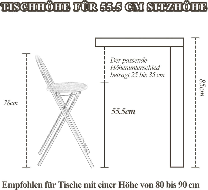 4er Set Barhocker Klappbar mit Lehne, Klapphocker Faltbar Barstühle Bar Hocker Klappbar Holz Stuhl K