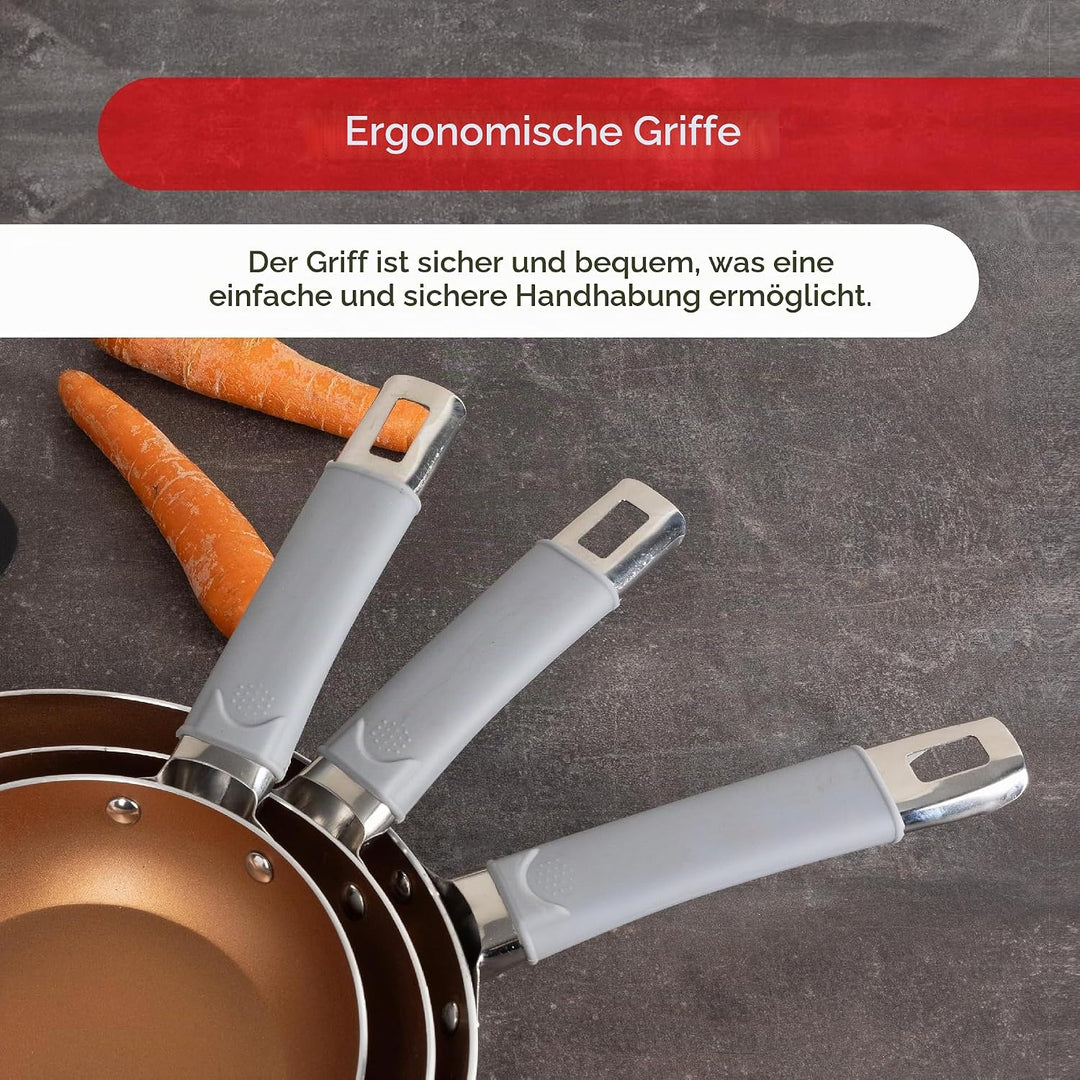 BERGNER Loja Reeco - 4-Piece Set - 3 Frying Pans 18-22 and 26 cm Induction Cookware + 1 Forged Alumi