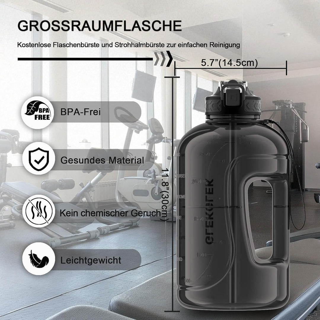 3L Trinkflasche mit Strohhalm, BPA Frei | Grosses Fassungsvermögen, Breite Öffnung, Fitnessstudio, T