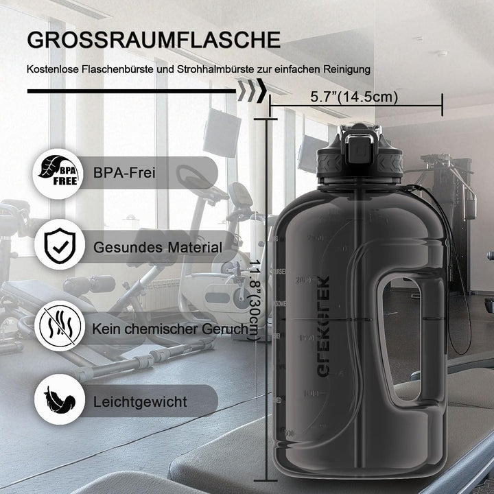 3L Trinkflasche mit Strohhalm, BPA Frei | Grosses Fassungsvermögen, Breite Öffnung, Fitnessstudio, T