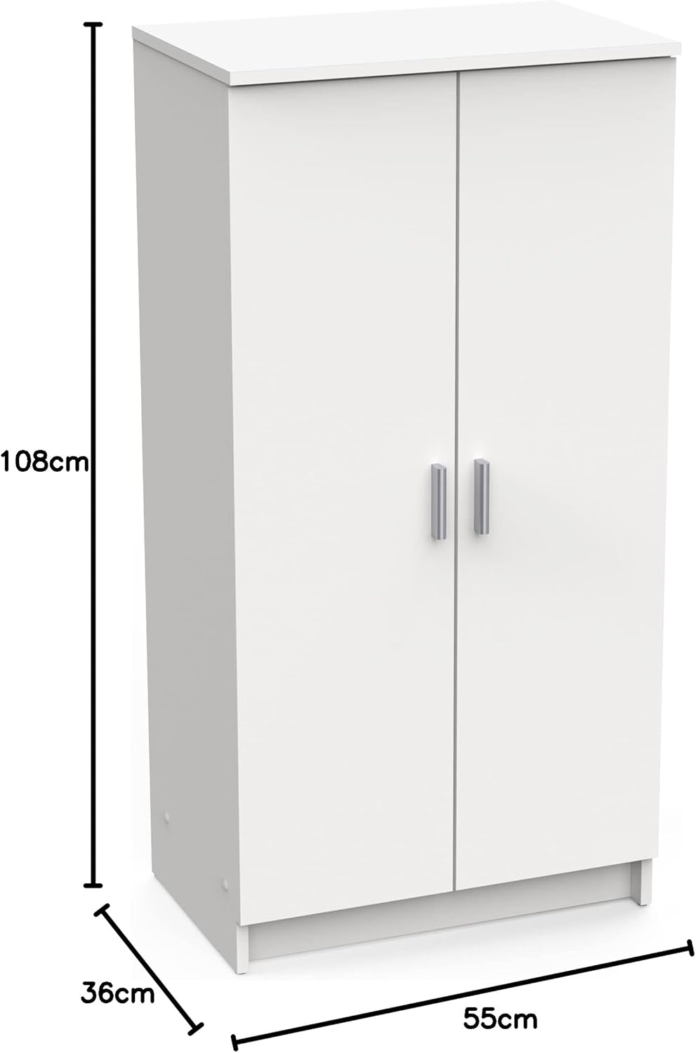 Multifunktions-Kleiderschrank mit zwei Türen mit sechs Einlegeböden, Farbe Weiss, Masse 55 x 108 x 3