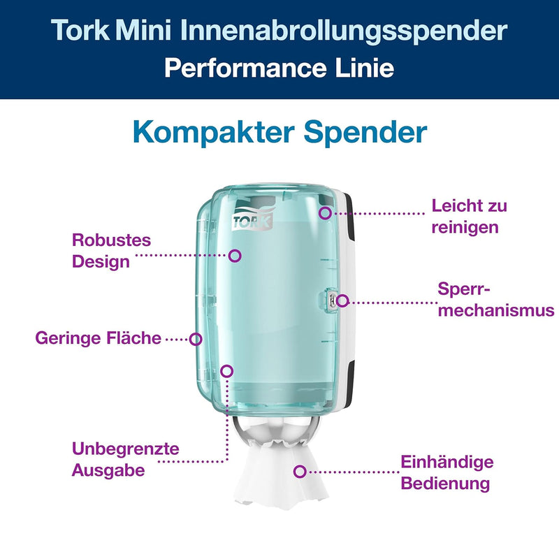 Tork 658000 Mini Innenabrollungsspender für M1 Papierwischtücher im Performance Design / Wischtuchsp