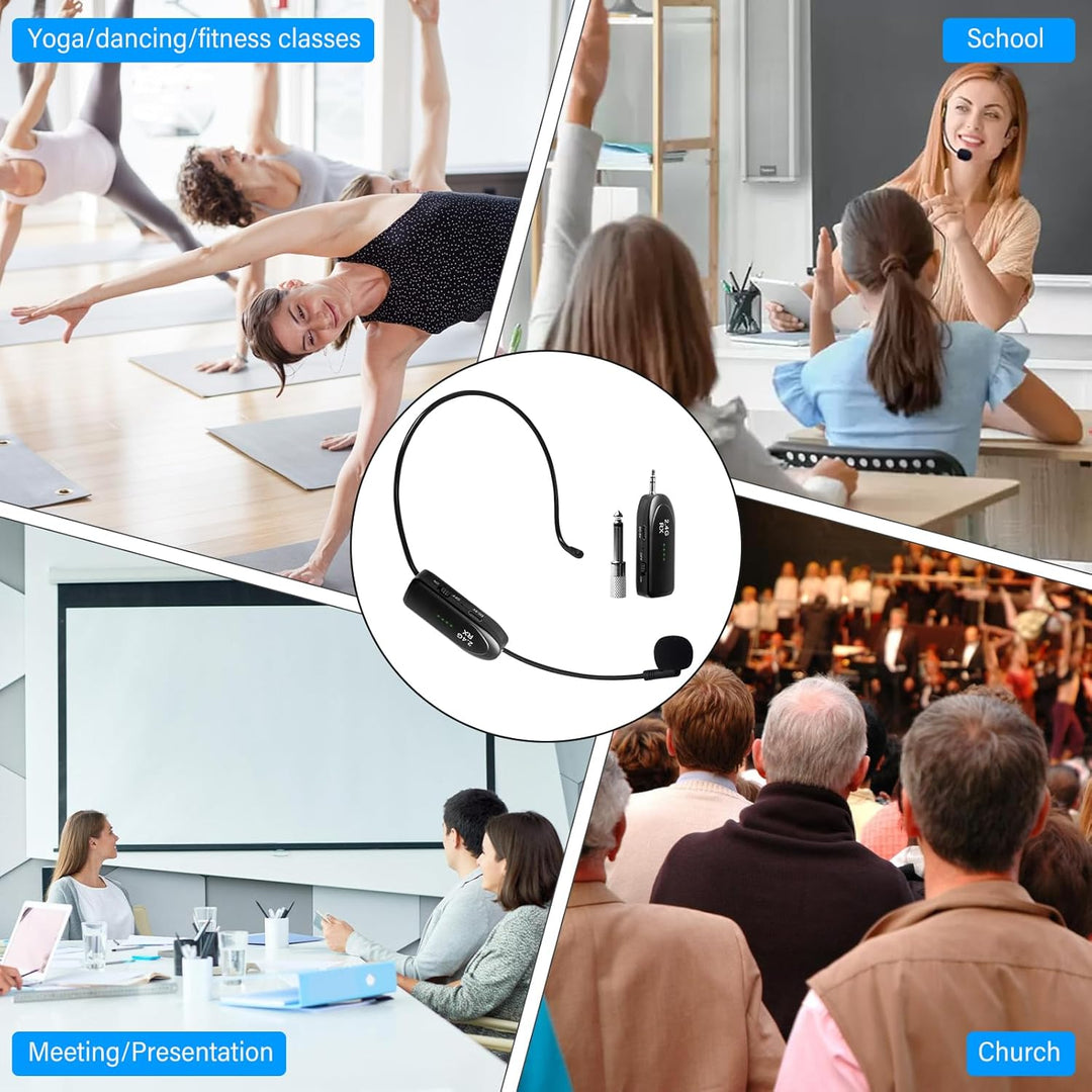 Wireless Mikrofon Headset, 2.4G Kabelloses Funkmikrofon Headset mit 20M Reichweite, UHF Wiederauflad