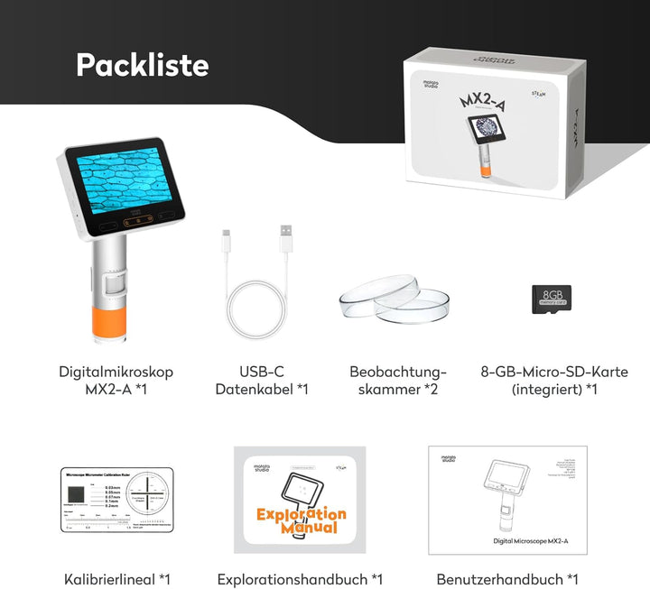 4,3'' Mikroskop für Kinder, MatataStudio MX2-A USB Digital Mikroskop 100X-1600X Mini Taschen Tragbar