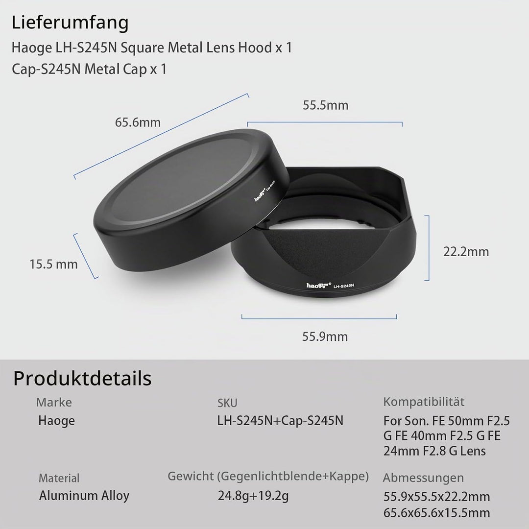 Haoge LH-S245N Gegenlichtblende mit Bajonettsockel für Sony FE 50 mm F2.5 G FE 40 mm F2.5 G FE 24 mm