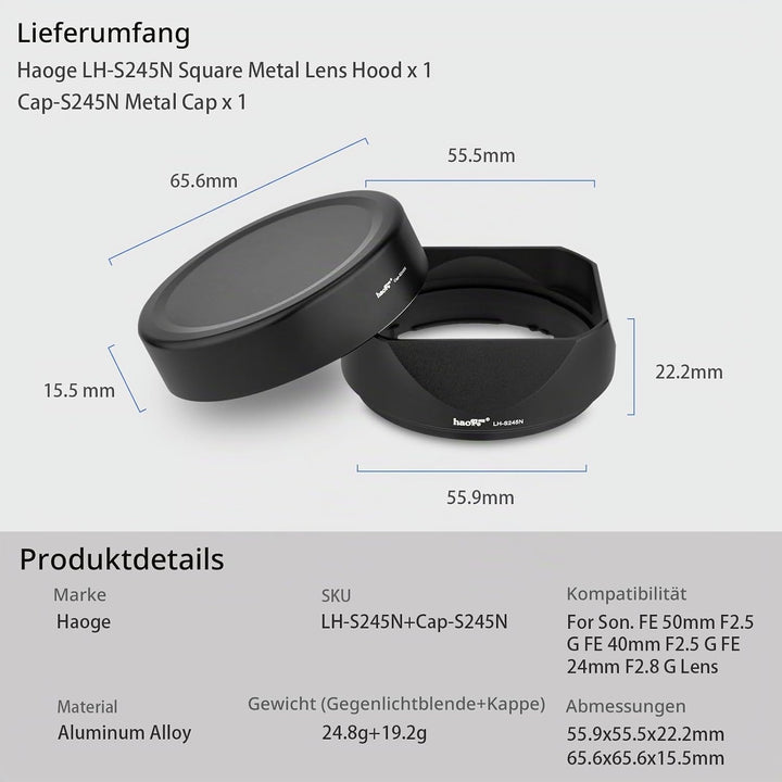 Haoge LH-S245N Gegenlichtblende mit Bajonettsockel für Sony FE 50 mm F2.5 G FE 40 mm F2.5 G FE 24 mm