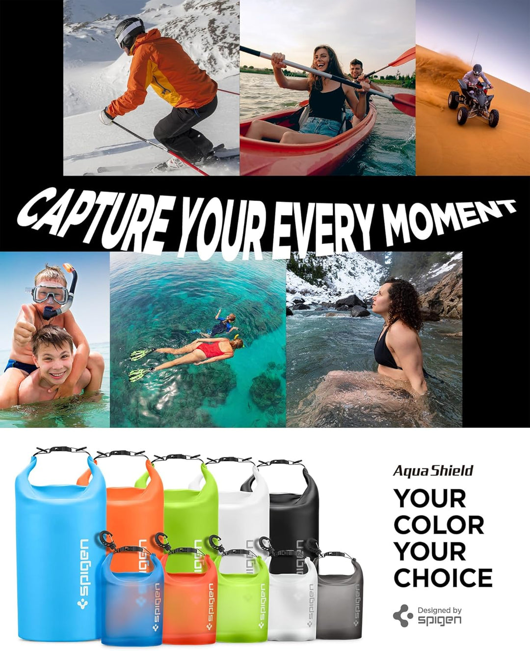 Spigen Aqua Shield wasserdichte Tasche Set [20L+2L] Dry Bag wasserfester Rucksack Beutel für Strand