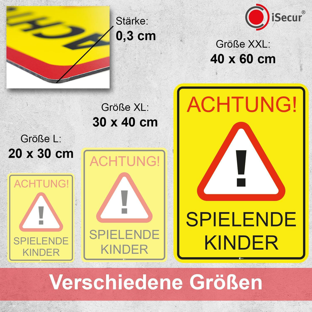 XXL Warnschild I Achtung Spielende-Kinder I Aluverbund-Schild I 40 x 60 cm gross I 3 mm Stark I mit