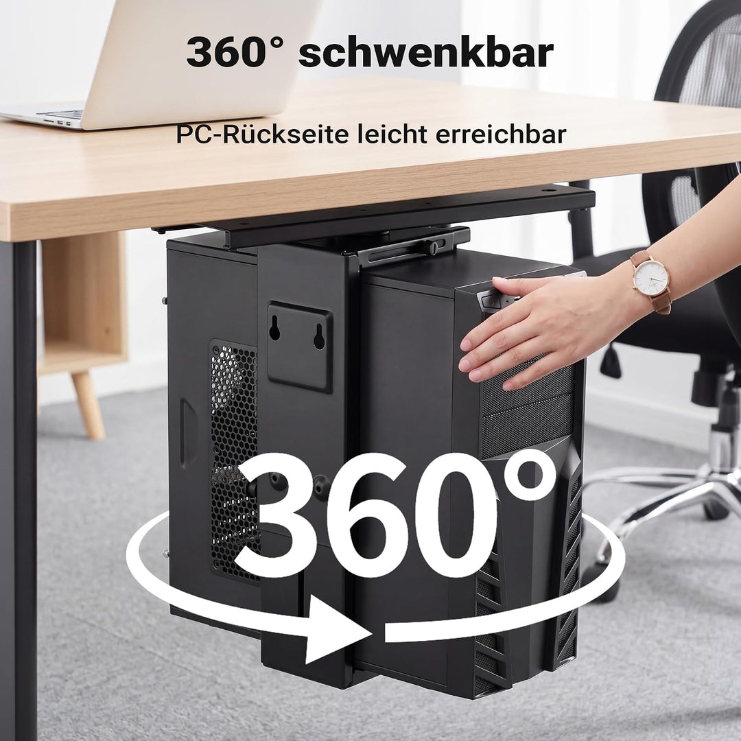 Wiltec Untertisch PC-Halterung mit Gleitschiene 360° Schwenkbar für Computer-Gehäuse bis 10kg, mit G