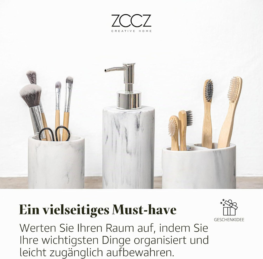 ZCCZ Badezimmer Set – 4 Teile – Badezimmer Organizer mit Zahnbürstenhalter, Seifenspender, runde Sei