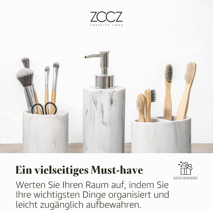 ZCCZ Badezimmer Set – 4 Teile – Badezimmer Organizer mit Zahnbürstenhalter, Seifenspender, runde Sei