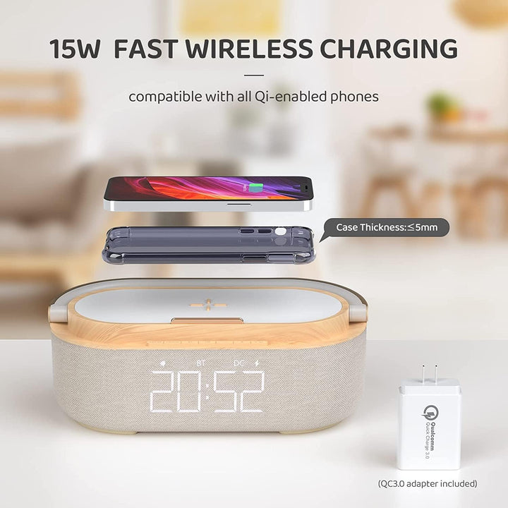 COLSUR Radiowecker Digital mit Wireless Charger, Bluetooth Lautsprecher mit USB-Ladegerät, Smart Wec