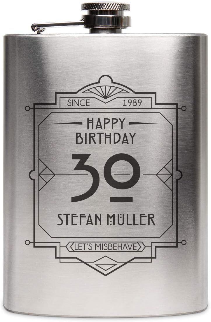 Flachmann Edelstahl 237 ml 8 oz individuelle Gravur Geschenk - Happy Birthday, Happy Birthday