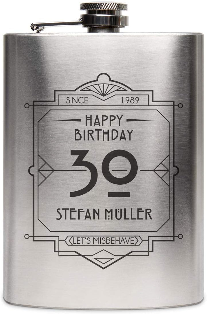 Flachmann Edelstahl 237 ml 8 oz individuelle Gravur Geschenk - Happy Birthday, Happy Birthday