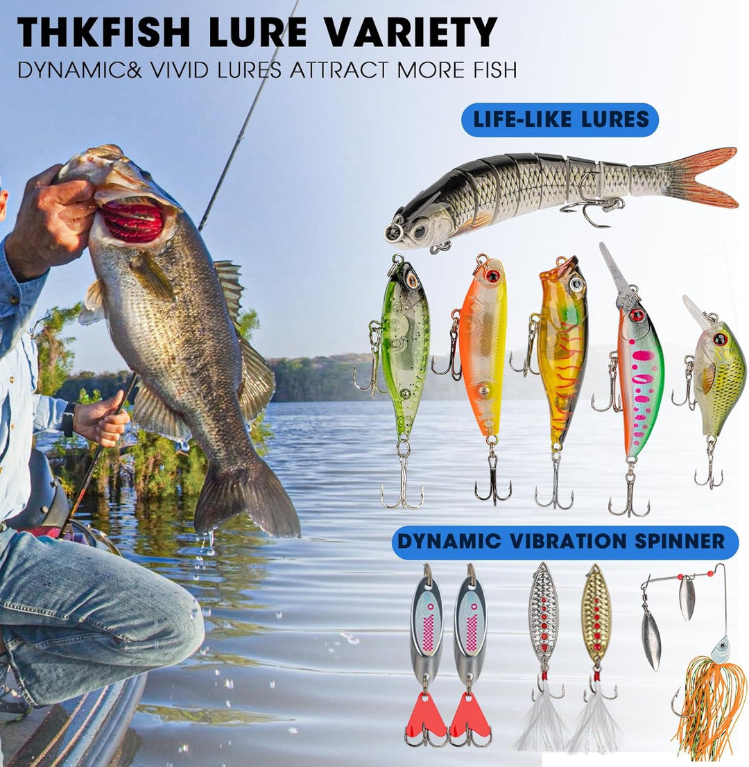 THKFISH Angelköder-Set, 299 Stück Angelzubehör Ausrüstung, Angelset Angelsachen Angelkoffer Köderbox