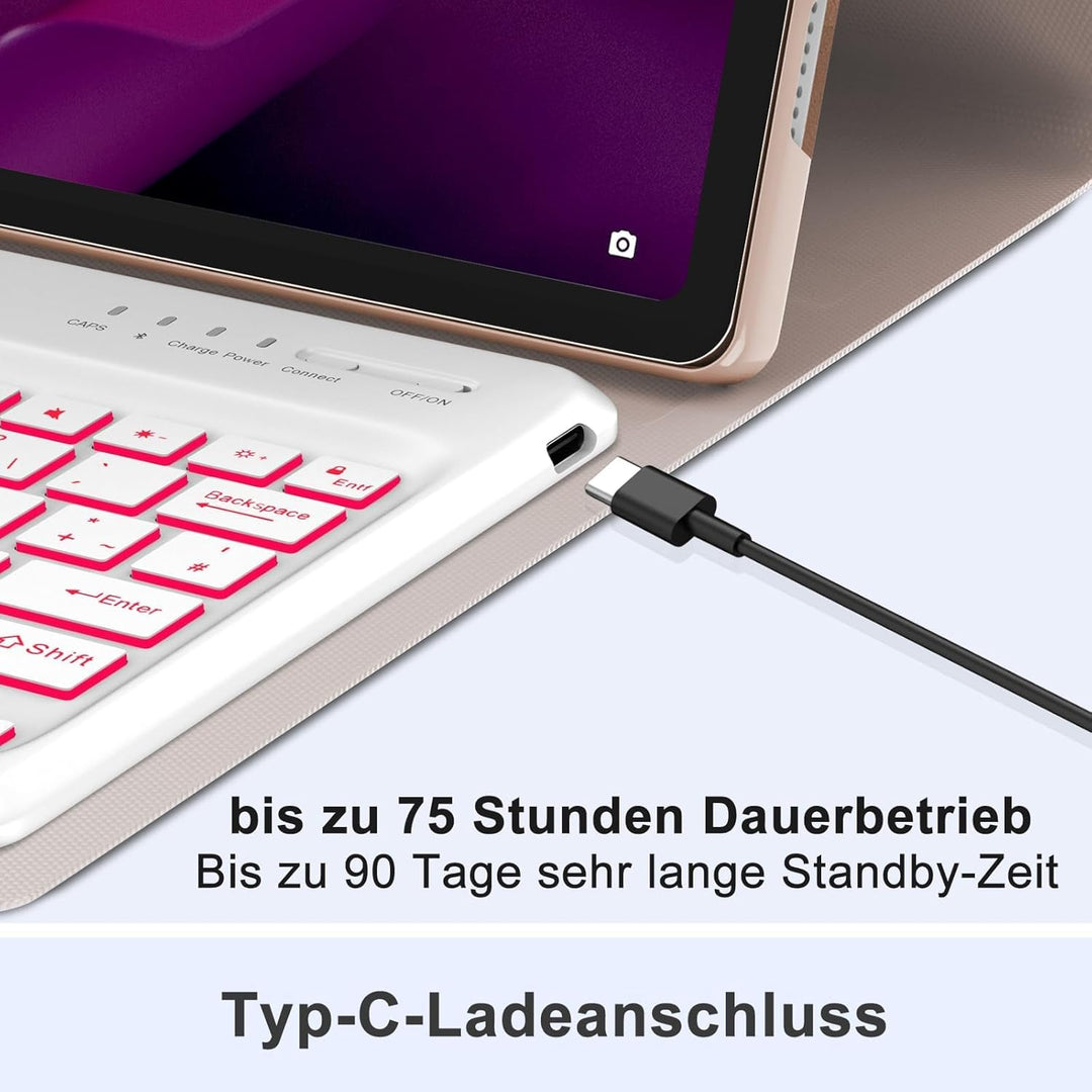 Für Lenovo Tab P12 Hülle mit Tastatur für 12,7 Zoll Tablet TB370FU (2023) - Mit 7-Farben Beleuchtung