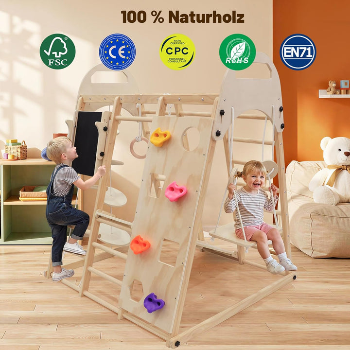 Maxi Klettergerüst Indoor, 12 in 1 Montessori Indoor Spielplatz Klappbar für Kinder aus Massivem Hol