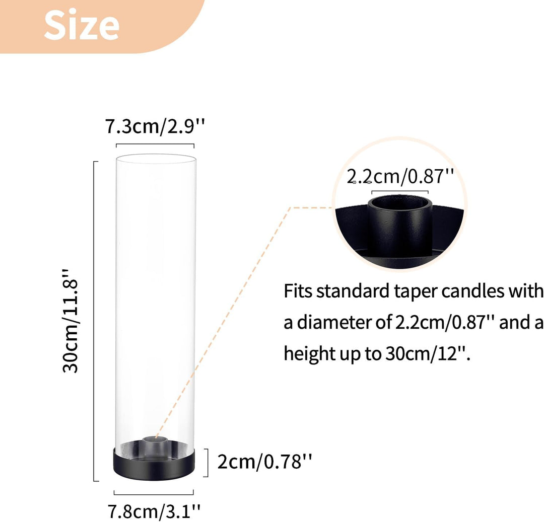 NUPTIO Glaszylinder Kerzen Kerzenhalter Schwarz: 30cm Satz von 2 Klarglas Metall Kerzenständer Stabk