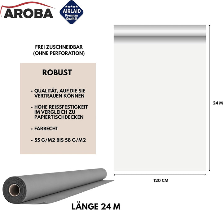 AROBA 1x Airlaid Tischdeckenrolle (Grau, 1,2 m x 24 m) - Stoffähnliche Tischdecke - Hochwertige Tisc
