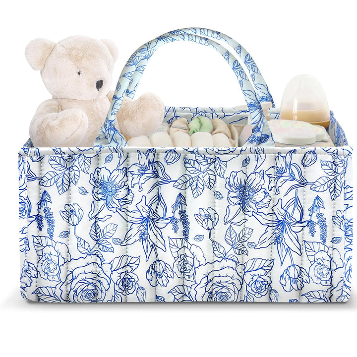 Floral Wickeltisch Organizer,Baby Wickelkommode Organizer,Windeltasche mit Fächern und Griffen, Newb