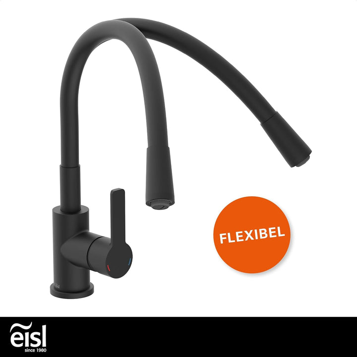 EISL Flexo Schwarz Flexible Spültischarmatur, biegsamer Wasserhahn für die Küche schwarz, hoher Ausl