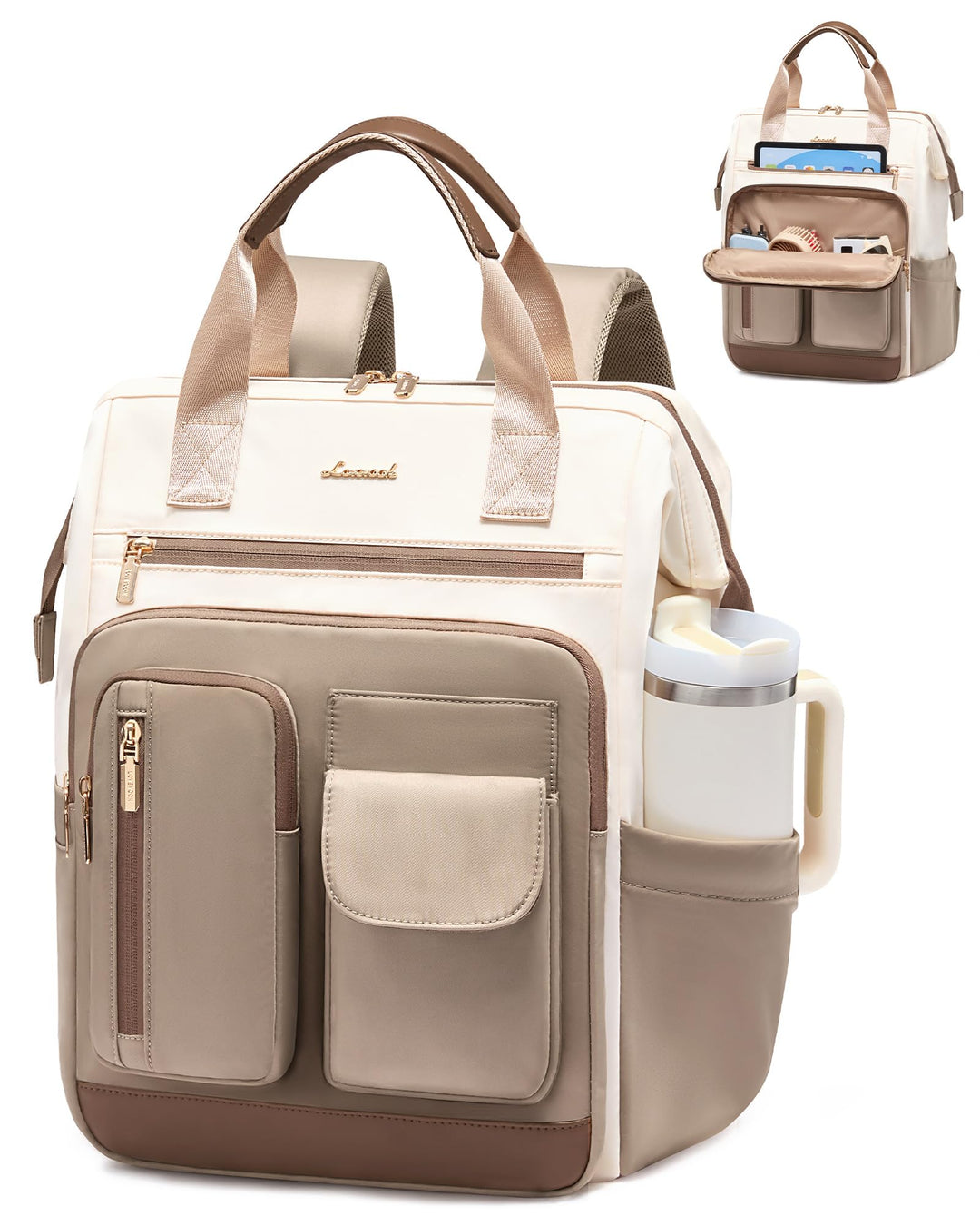 LOVEVOOK Rucksack Damen, 15,6 Zoll Laptop Schulrucksack Wasserdicht Mit 20 Taschen und Grossem Fach