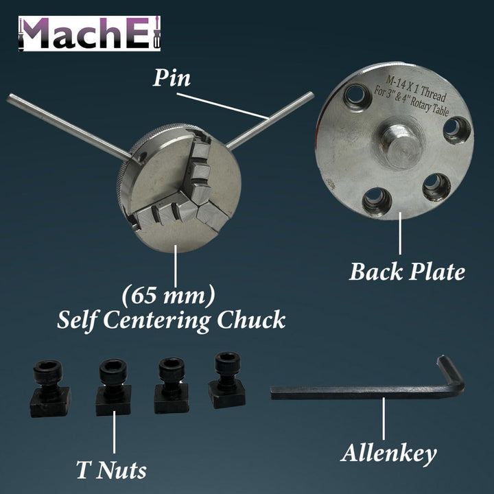 MachEl 7,6 cm neigbarer Drehtisch mit 65 mm selbstzentrierendem 3-Backenfutter, Rückplatte und T-Mut