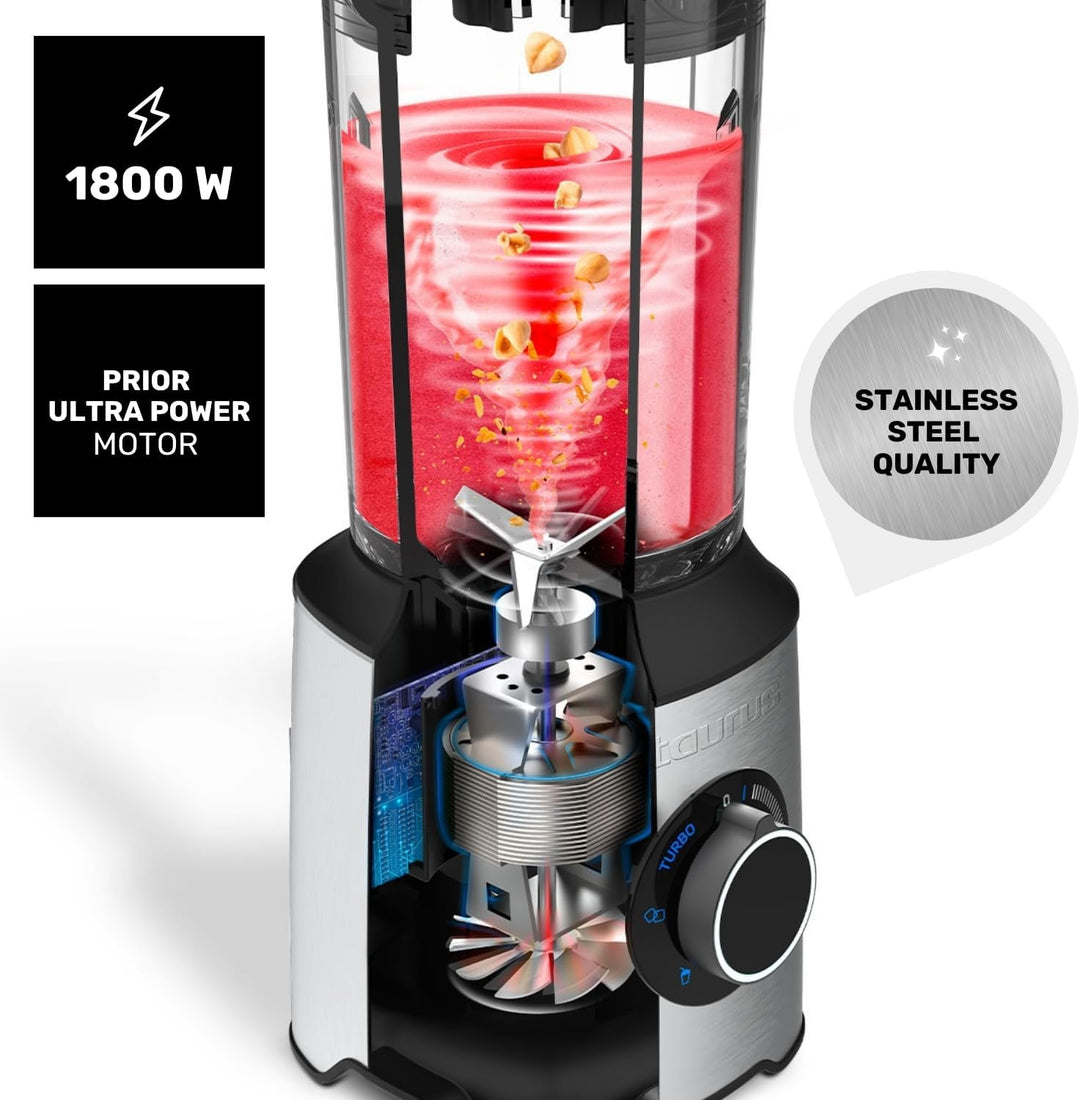 Taurus - Leistungsstarker Standmixer Prior 1800W | 20 Geschwindigkeiten | 4 Programme | Eiscrusher |