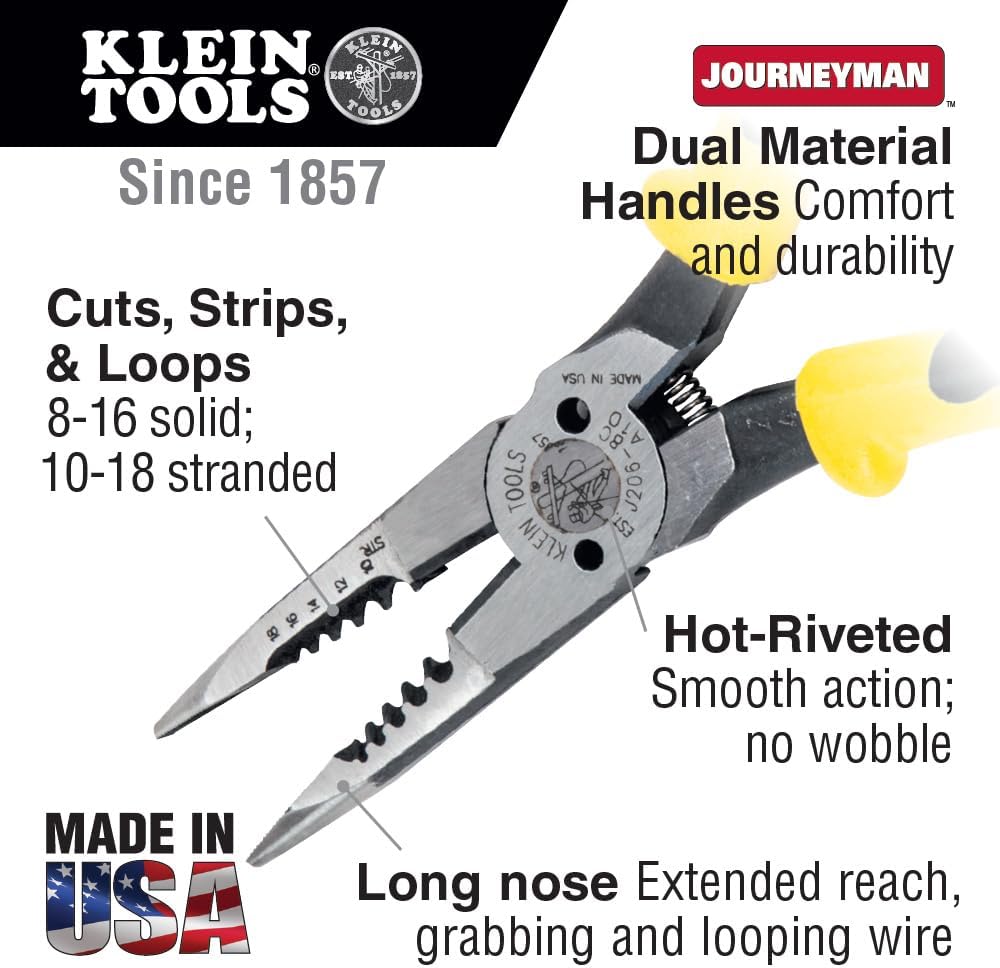 Klein Tools J206-8C Mehrzweck-Zange, gefedert, geschmiedeter Stahl mit 2 Materialien, Journeyman-Gri