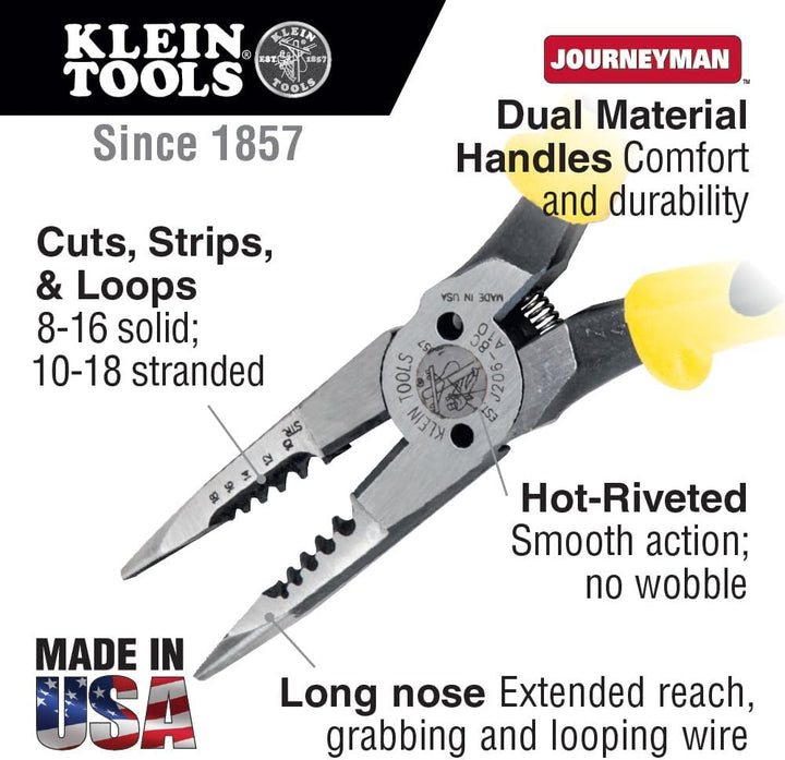 Klein Tools J206-8C Mehrzweck-Zange, gefedert, geschmiedeter Stahl mit 2 Materialien, Journeyman-Gri