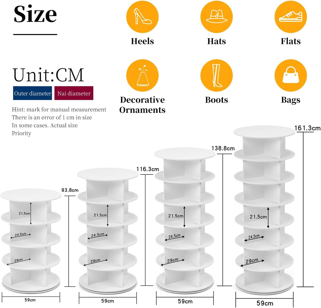 PTUWODS Drehbares Schuhschrank, 360-Grad-Schuhregal, Aufbewahrung, Rundes Karussell, Vertikale Handt