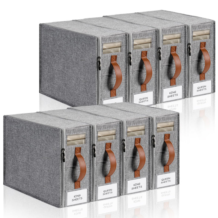 Bettwäsche-Organizer 8er Pack – Faltbarer Leinen-Schrankorganizer mit versiegeltem Design, Sichtfens