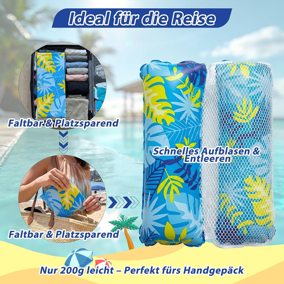 2er Set Pool Luftmatratze & Wasserhängematte, 4-in-1 Aufblasbares Schwimmbett (127x70cm & 120x115cm)