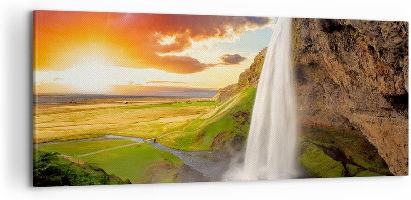 Wandbilder Dekoration Wohnzimmer Geologie island Wiese Panorama Bilder auf Leinwand 120x50cm Leinwan