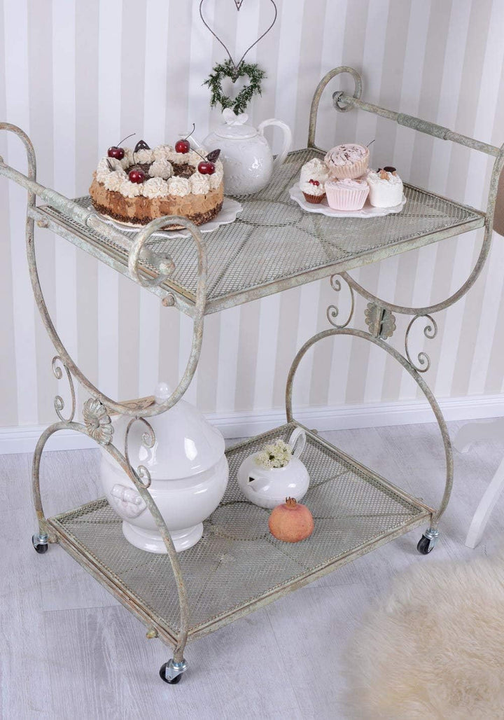 PALAZZO INT SERVIERWAGEN „Maison Shabby CHIC“ – Nostalgischer Teetisch auf Rädern aus lackiertem Eis