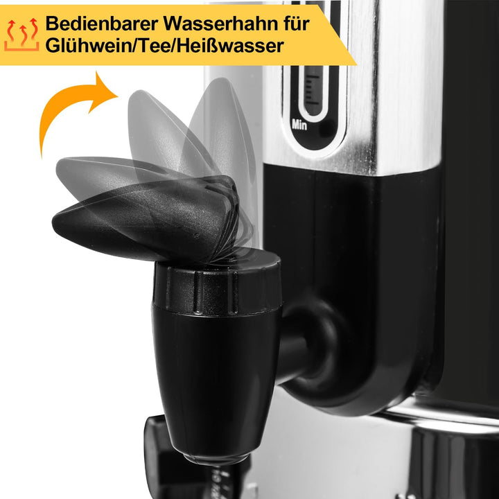 8L Glühweinkocher, Glühweinkocher mit Zapfhahn Thermostat,1500W Einkochautomat Edelstahl mit Wassers