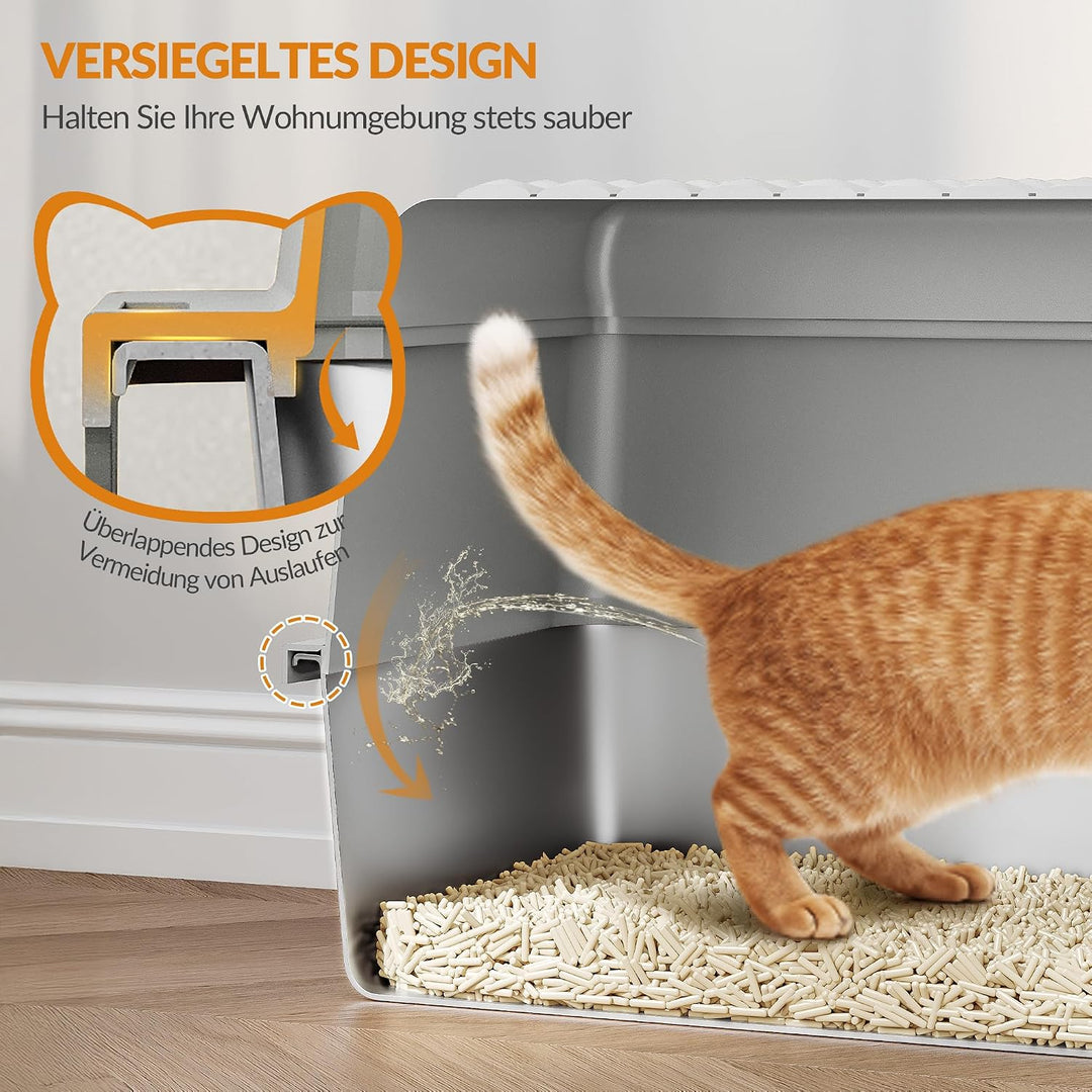 Edelstahl Katzenklo, XXL Metall Katzentoiletten, Cremegrau | Geschlossene Katzenklo, mit Schaufel un