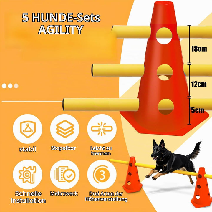 5er Sports Steckhürdenset Cavaletti Agility Set Hunde Hürden Steckhürdenset 10 Kegel 23cm + 5 Stange