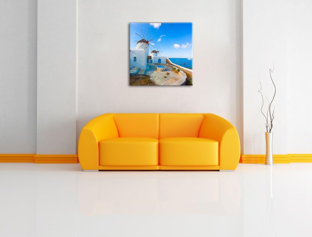 Pixxprint Windmühlen im Mittelmeer als Leinwandbild Quadratisch/Grösse: 70x70 / Wandbild/Kunstdruck/