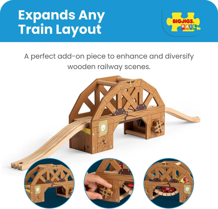 Bigjigs Rail Rickety Bridge - Collapsing Wooden Wild West Bridge, Includes 2 Track Pieces, Kids Trai