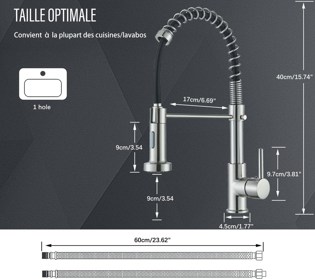 Cesinkin Wasserhahn Küche Gebürstetes Nickel Spültischarmatur mit zwei Wassersprühmodi Armatur Küche