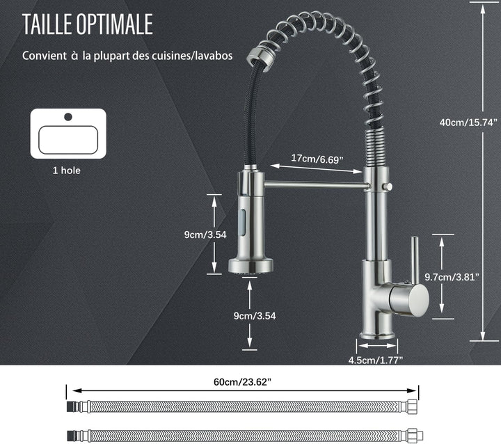 Cesinkin Wasserhahn Küche Gebürstetes Nickel Spültischarmatur mit zwei Wassersprühmodi Armatur Küche